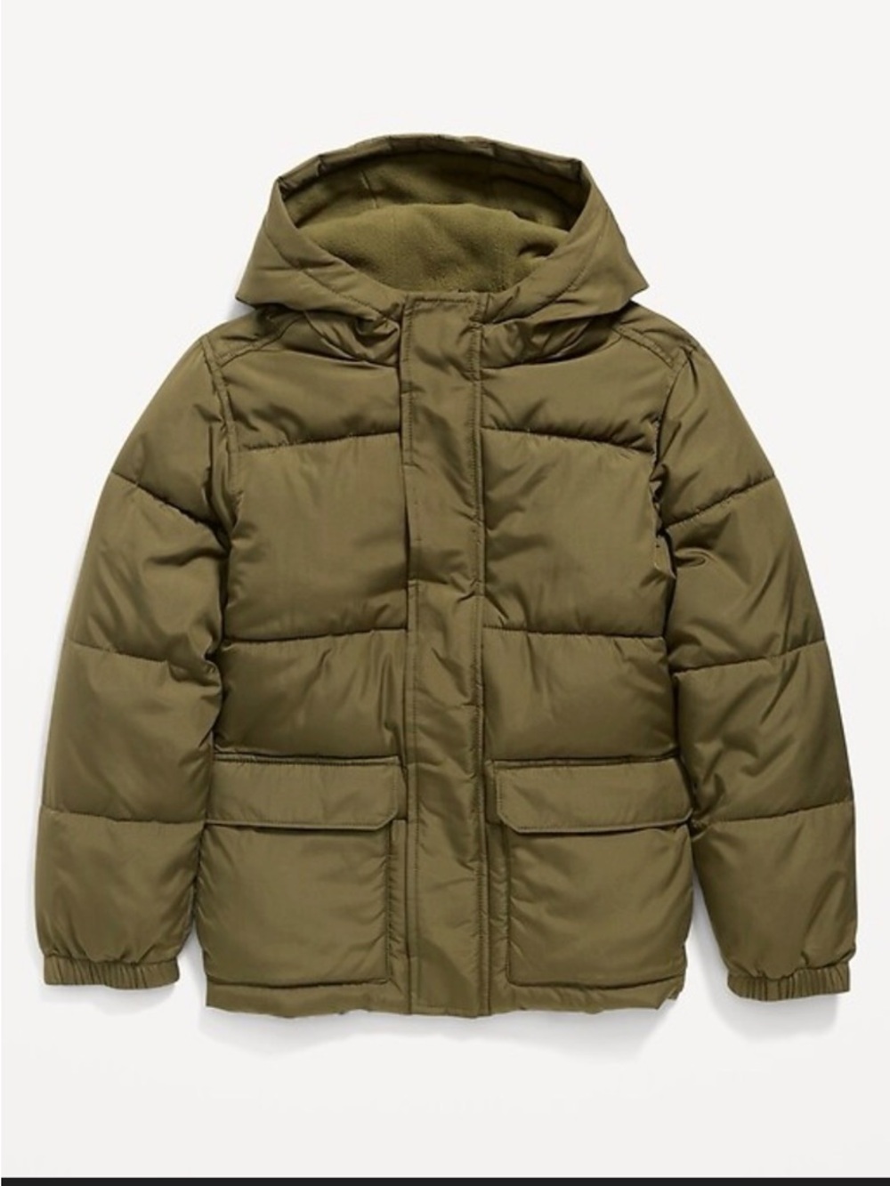 Old Navy Kids Olive Green Puffer Jacket with Hood